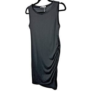 NWT Ecowish Black Sleeveless One-Side Ruche Round Neck Stretch Mini Small